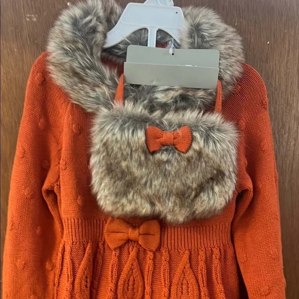 Tahari Orange Sweater with Faux Fur Collar